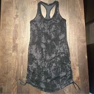 Lululemon Tank Dress It's A Cinch Black and Grey Ruched Sides Racerback Dress M